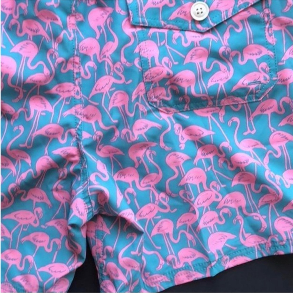 J. Crew Pink Flamingo Print Blue Swim Trunks - Picture 4 of 5